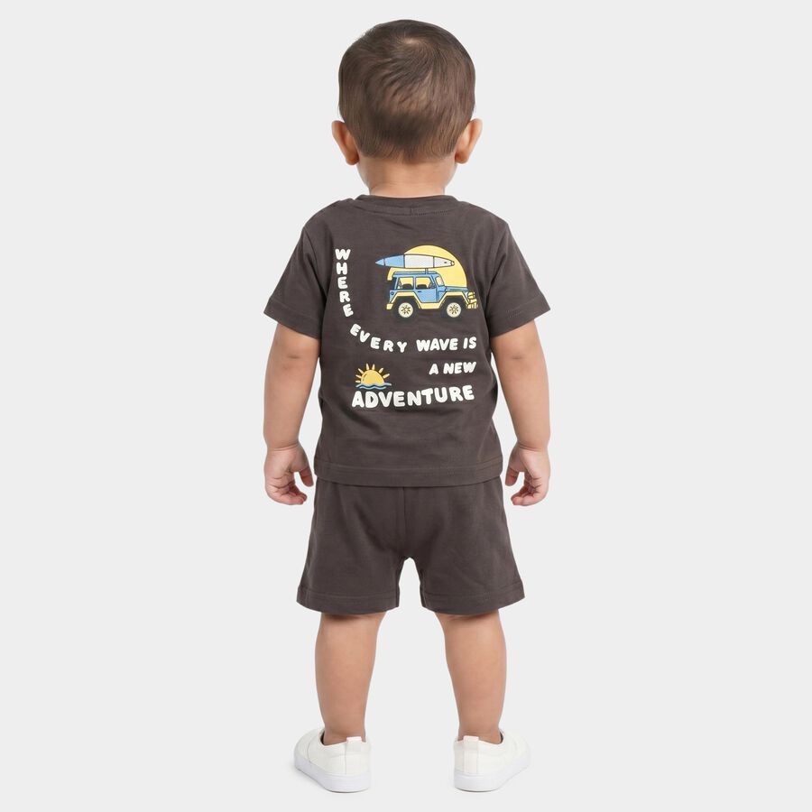 Infants' Charcoal 100% Cotton Crew Neck Graphic Print Baba Suit, Charcoal, large