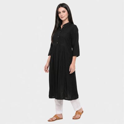 Women's Black Shirt Collar A-Line Kurta