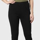 Women's Black Cotton Blend Elastic Waist Skinny Fit Churidar, काला, small