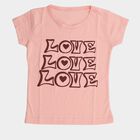 Girls' Pink Round Neck Printed T-Shirt, Light Pink, small