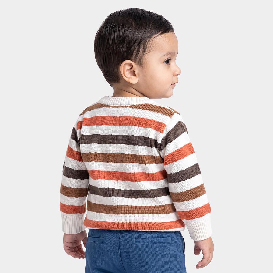 Infants White Crew Neck Striped Pullover, सफ़ेद, large