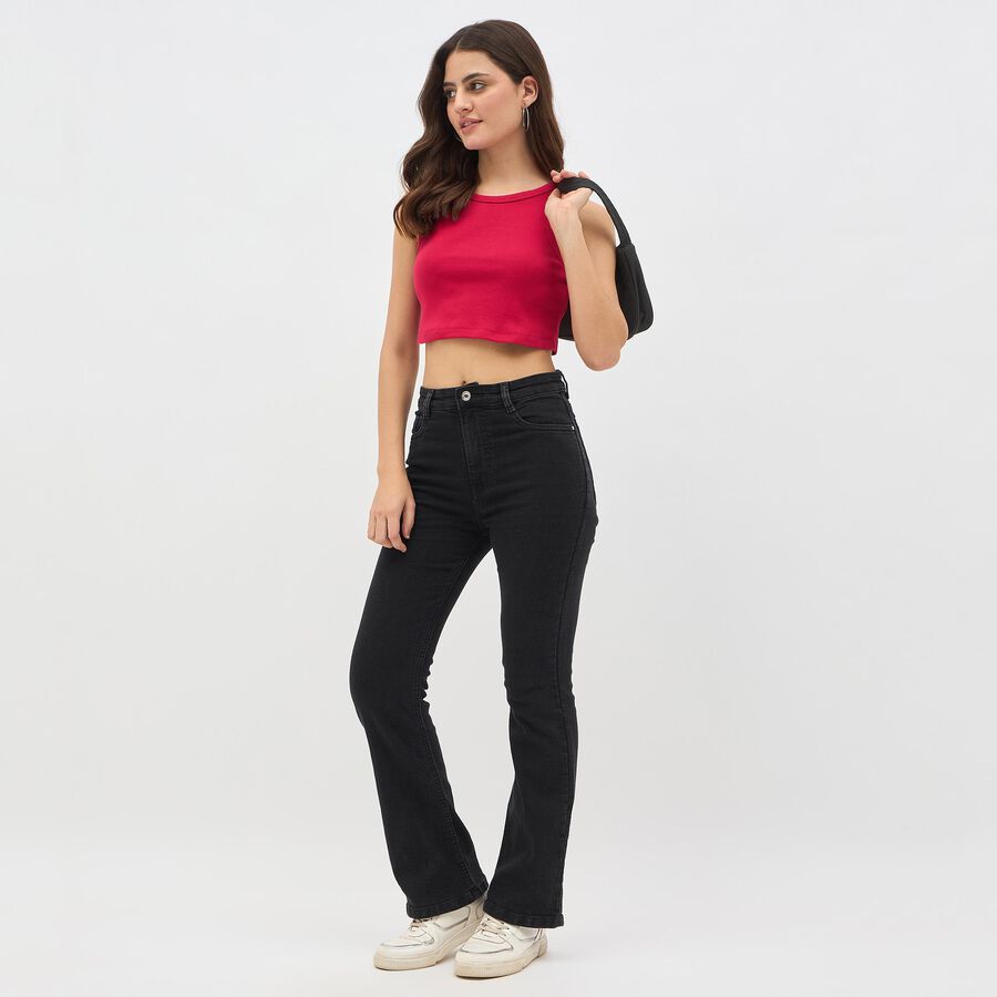 Women's Stonewashed Black Boot Cut High-Rise Jeans, Black, large image number null