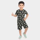 Boys' Charcoal 100% Cotton Round Neck Dinosaur Printed Baba Suit, Charcoal, small