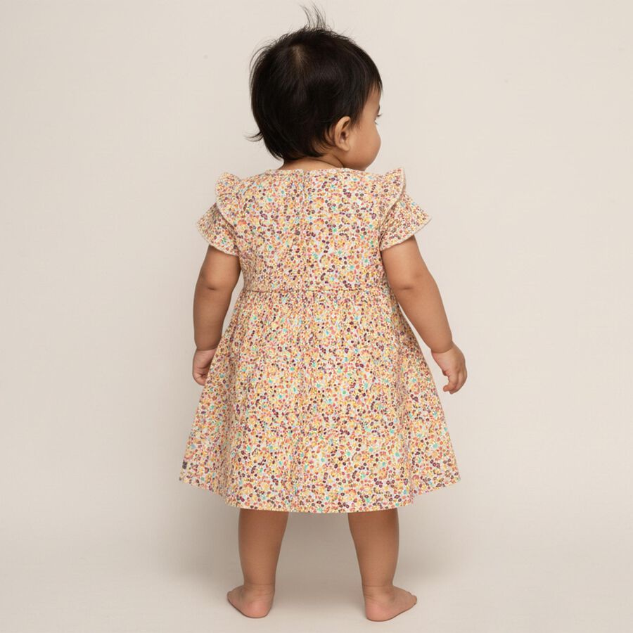 Infants' Pastel Floral Ruffled Sleeve Cotton Frock, ऑफ व्हाइट, large image number null