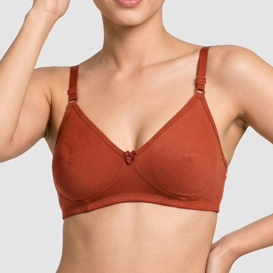 Women's Brown Cotton Blend V Neck Bralette Bra, Brown, large