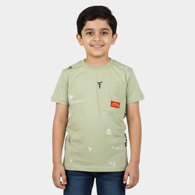 Boys Green Cotton Round Neck Casual Boys T-Shirt