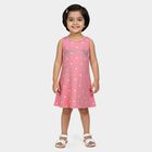 Girls' Pink Heart Printed Sleeveless A-Line Frock, Pink, small