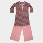 Girls' Light Pink Cotton Round Neck Floral Top and Tiered Skirt Fusion Set, Light Pink, small