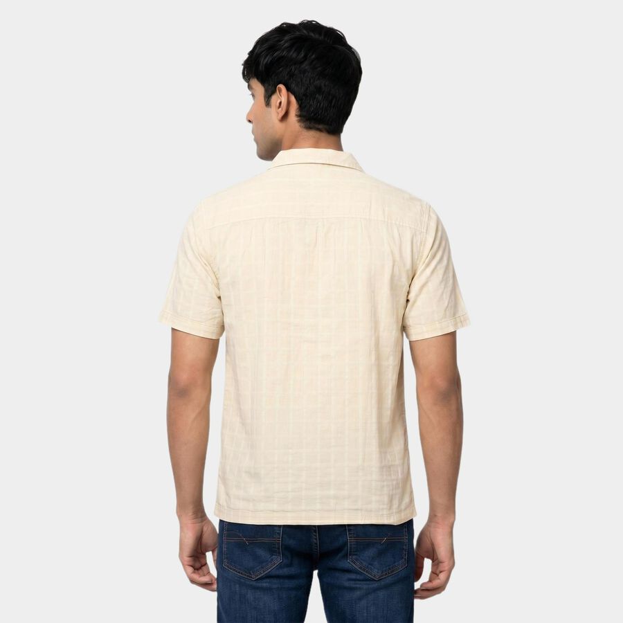 Men's Beige Cotton Casual Shirt, गहरा पीला, large