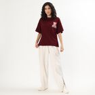 Women's Rich Wine Cotton Round Neck Casual T-Shirt, Wine, small
