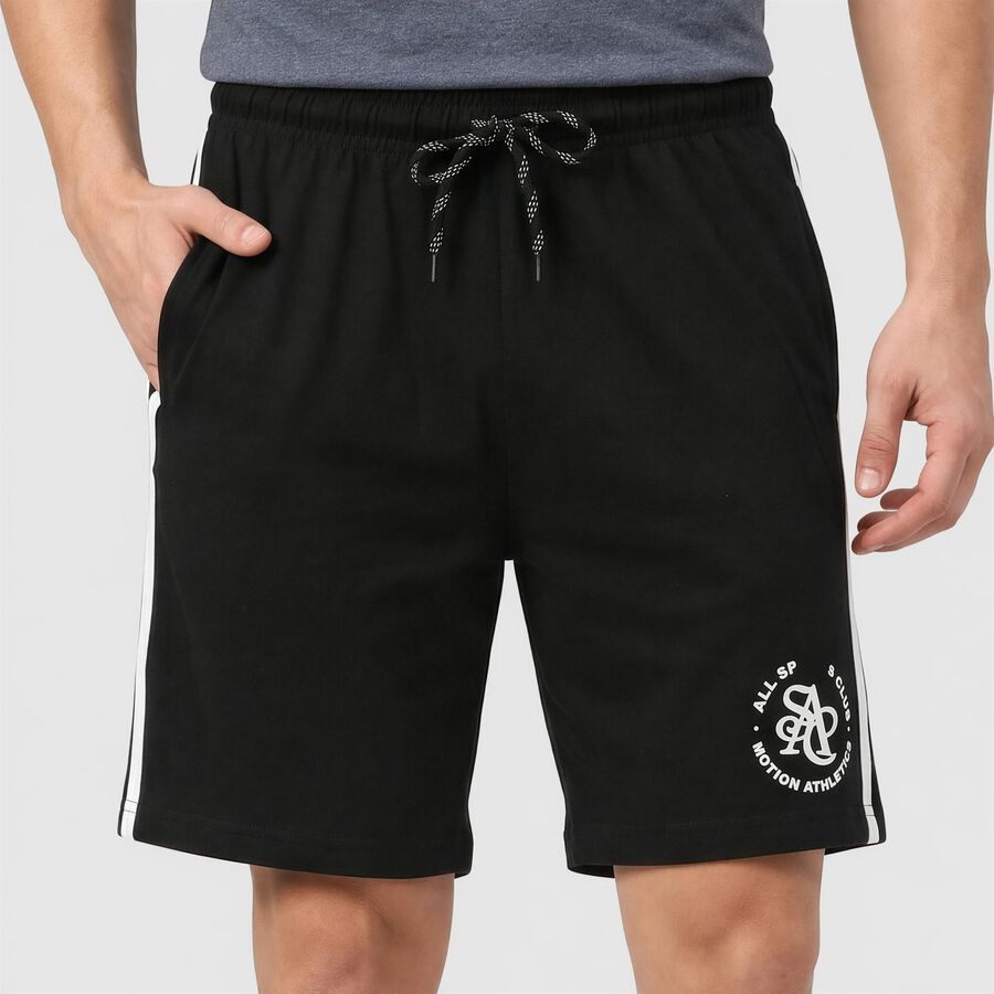 Men's Black Regular Fit Side-Striped Bermuda Shorts, Black, large
