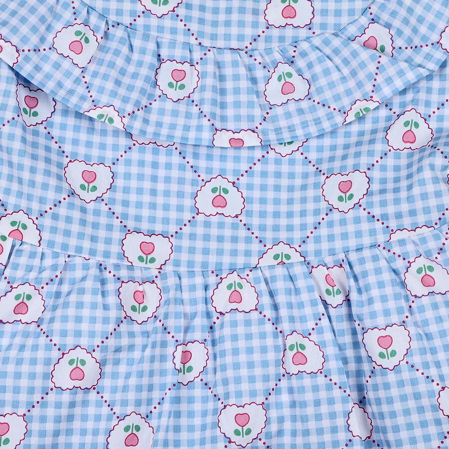 Girls' Light Blue Cotton Blend Sleeveless A-Line Frock, हल्का नीला, large