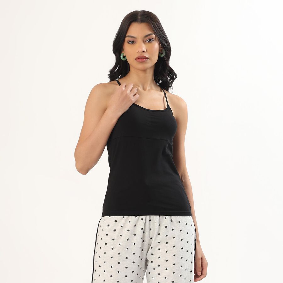 Women's Black Cotton Scoop Neck Casual Slip, Black, large