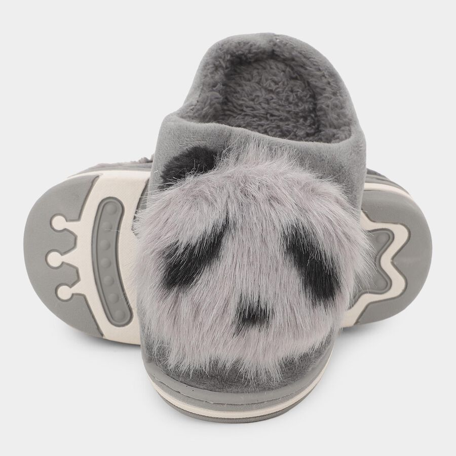 Kids Muted Charcoal Gray Fur Slip-On Winter Slippers, ग्रे, large image number null