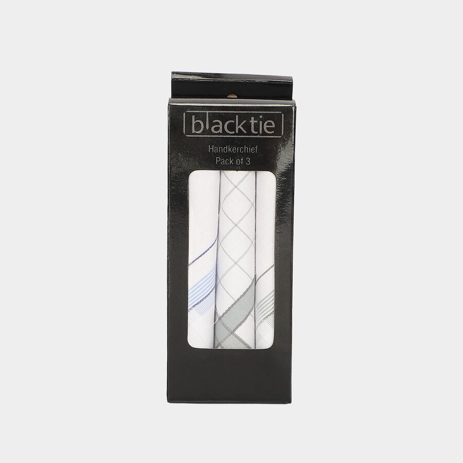 Men's Light Grey Checked Pack of 3 Handkerchief, हल्का ग्रे, large