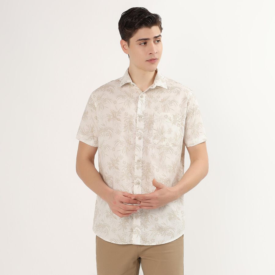 Men's Off-White Cotton Half Sleeve Classic Casual Shirt, Off White, large