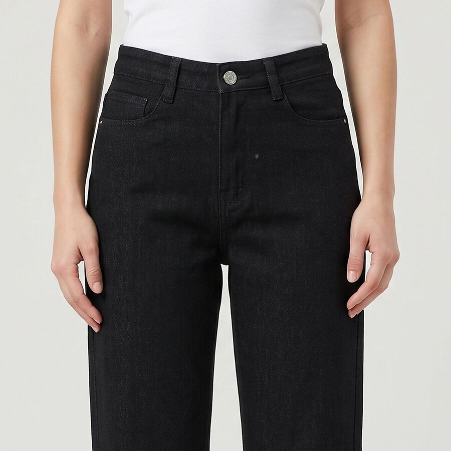 Women's Black Straight Fit Jeans, Black, large
