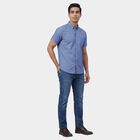 Men's Navy Blue Classic Collar Printed Casual Shirt, मध्यम नीला, small