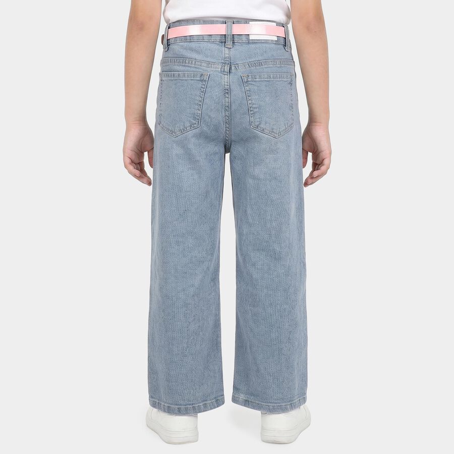 Girls' Light Blue Wide Leg Embroidered Jeans, हल्का नीला, large
