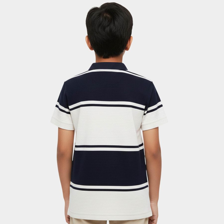 Boys' Navy Blue Round Neck Casual Half Sleeves T-Shirt, नेवी ब्लू, large