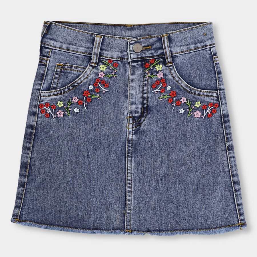 Girls' Bright Multicolor Buttoned Short Skirt, Light Blue, large image number null