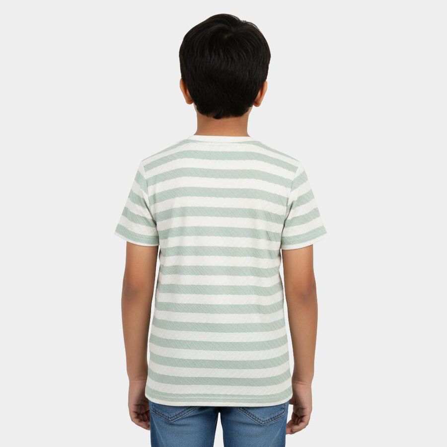 Boys Green Round Neck Graphic Print T-Shirt, Light Green, large
