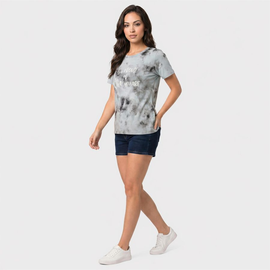 Women's Light Blue Cotton Round Neck Regular T-Shirt, नीला, large