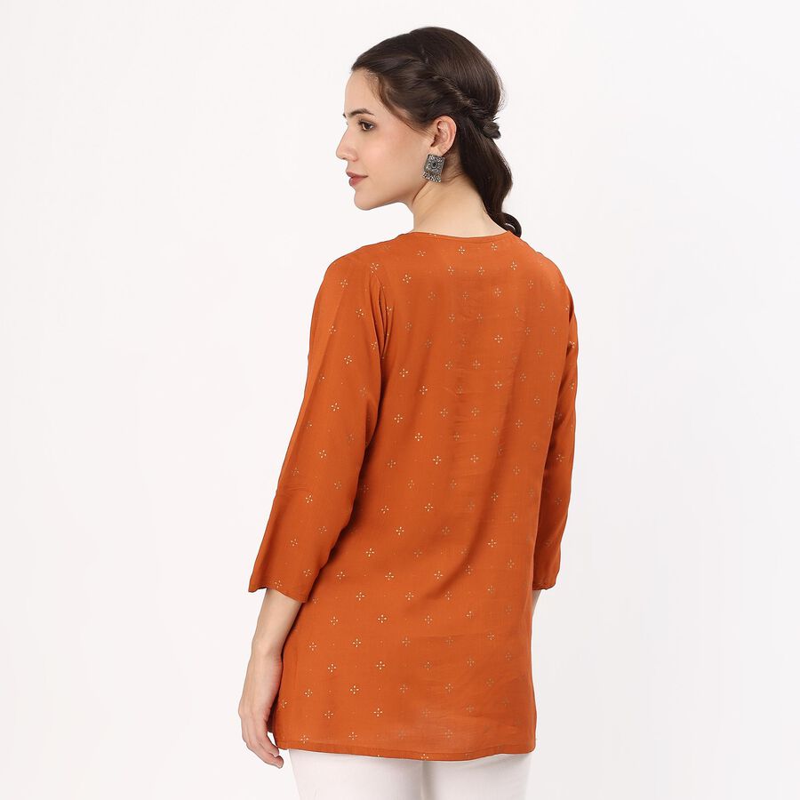 Women's Rust Orange Round Neck Embroidered Kurti, रस्ट, large