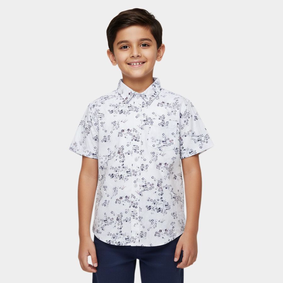 Boys White Cotton Classic Casual Shirt, White, large