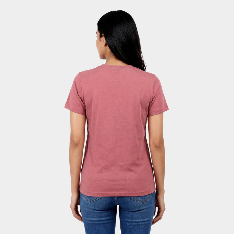 Ladies' Round Neck T-Shirt, गुलाबी, large