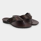 Men's Brown PU Buckle Strap Thong Sandals, भूरा, small