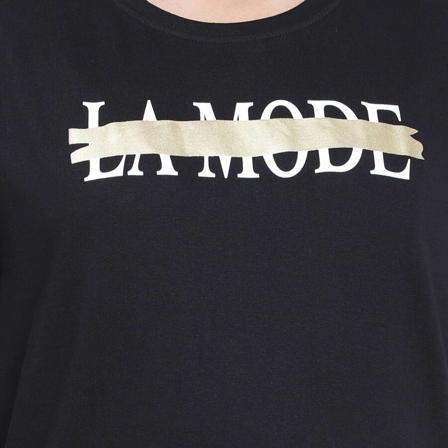 Round Neck T-Shirt, काला, large image number null