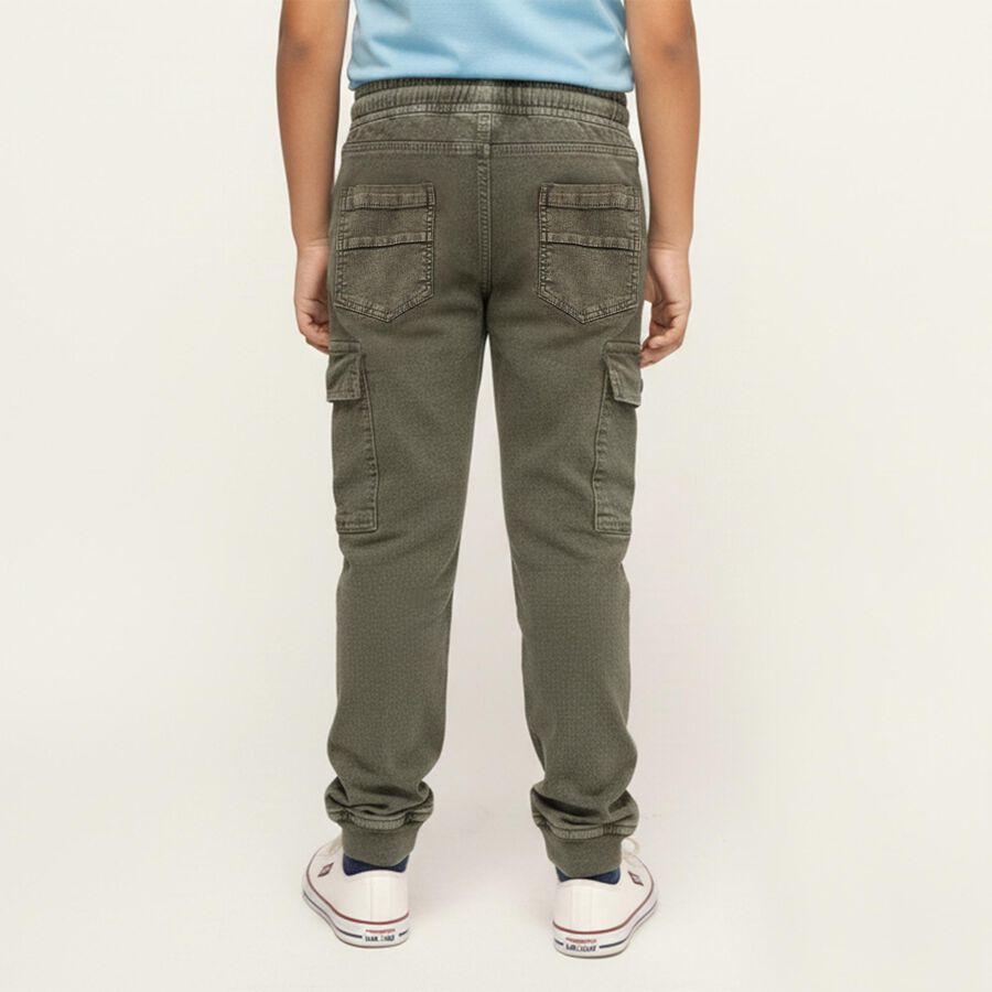 Boys' Muted Olive Green Regular Fit Cargo Trousers, ओलिव, large image number null