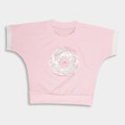 Girls' Light Pink Round Neck Casual T-Shirt, गुलाबी, small