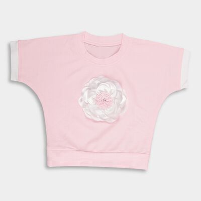 Girls' Light Pink Round Neck Casual T-Shirt