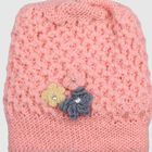 Women's Pink Floral Embellished Beanie Cap, हल्का गुलाबी, small