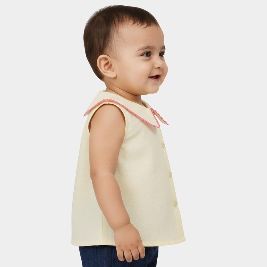 Infants Yellow Cotton Half Sleeve Spread Collar Casual Shirt, पीला, large