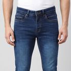 Men's Blue Slim Fit Faded Jeans, गहरा नीला, small