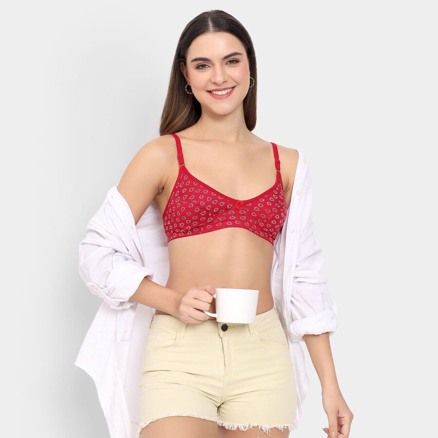 Ladies' 100% Cotton Bra , लाल, large image number null