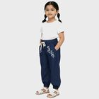 Girls' Navy Blue Relaxed Fit Embroidered Jeans, Mid Blue, small