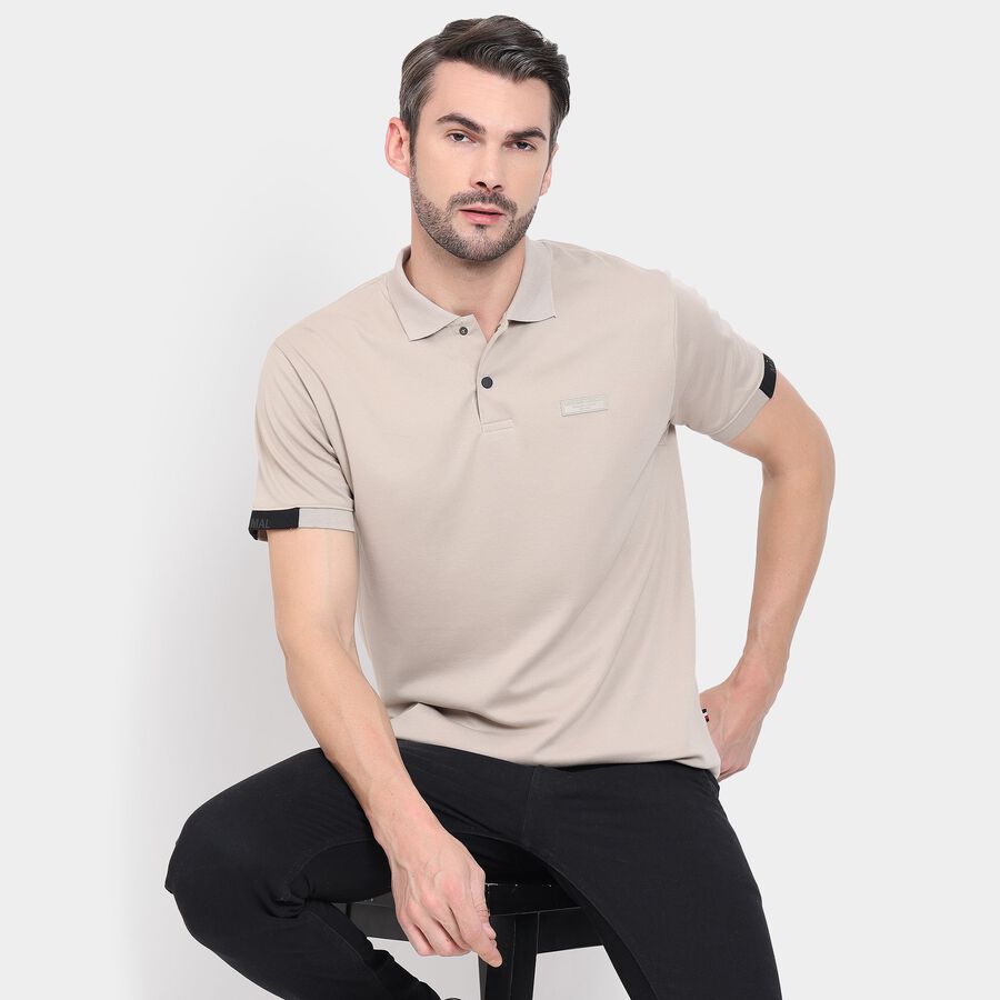 Men's Collared Half Sleeves T-Shirt , Beige, large image number null