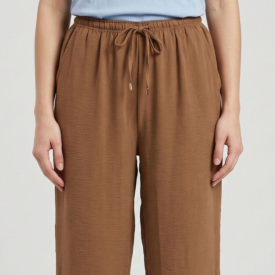 Women's Brown Wide Leg Drawstring Track Pants, Brown, large