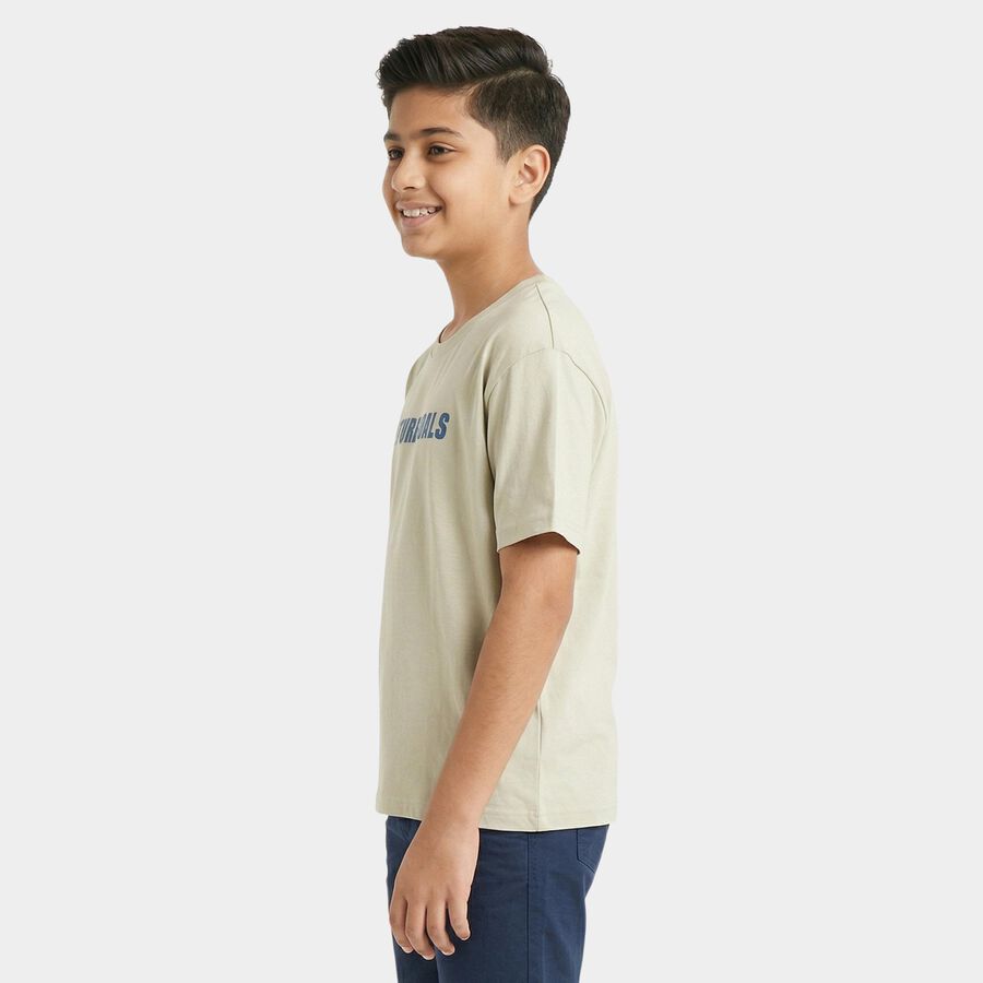Boys Grey Round Neck Casual Boys T-Shirt, हल्का ग्रे, large