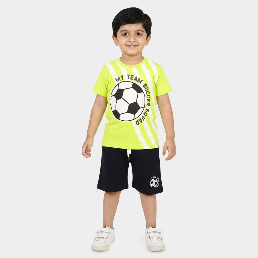 Boys' Green 100% Cotton Crew Neck Graphic Print Baba Suit, हल्का हरा, large