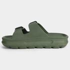 Men Olive Green Adjustable Buckle Sliders Slippers, Olive, small