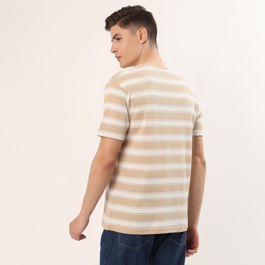 Men's Beige Cotton Blend Round Neck Casual T-Shirt, Beige, large
