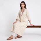 Women's Off White Cotton V-Neck Printed Kurta, Off White, small