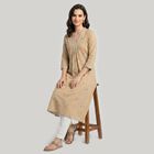 Women's Beige Round Neck Embroidered Straight Kurta, गहरा पीला, small