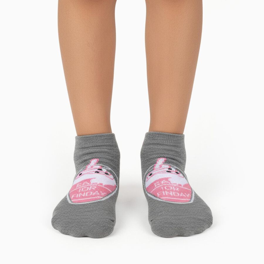 Women's Gray and Pink Ankle Length Graphic and Striped Socks Pack of 3, Assorted, large