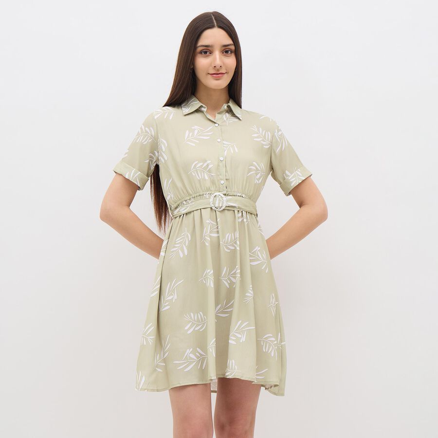 Women's Light Sage Green Collared Shirt Dress, Light Green, large